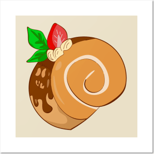 Chocolate strawberry roll cake Posters and Art